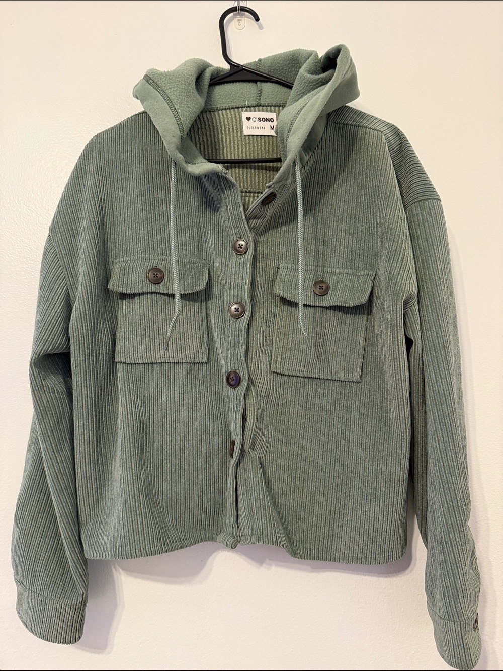 Ciso Sage Green Ribbed Hoodie Jacket